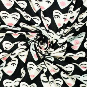 Katoen poplin Moos heart face black