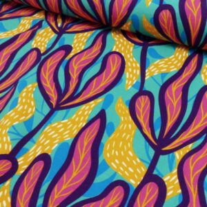 French Terry colorfull leaves aqua