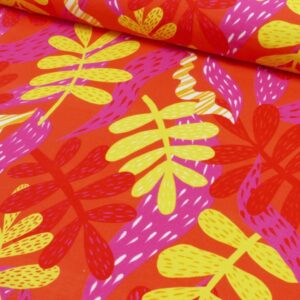 French Terry colorfull leaves red