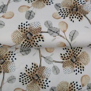 Cotton Satin stretch Painted fleur white