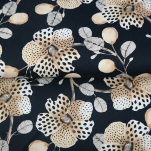 Cotton Satin stretch Painted fleur black