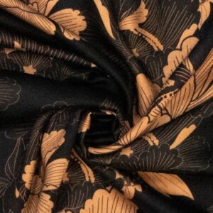 Viscose satin Japanese flower black/camel