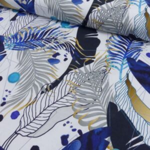 French Terry Indigo leaves
